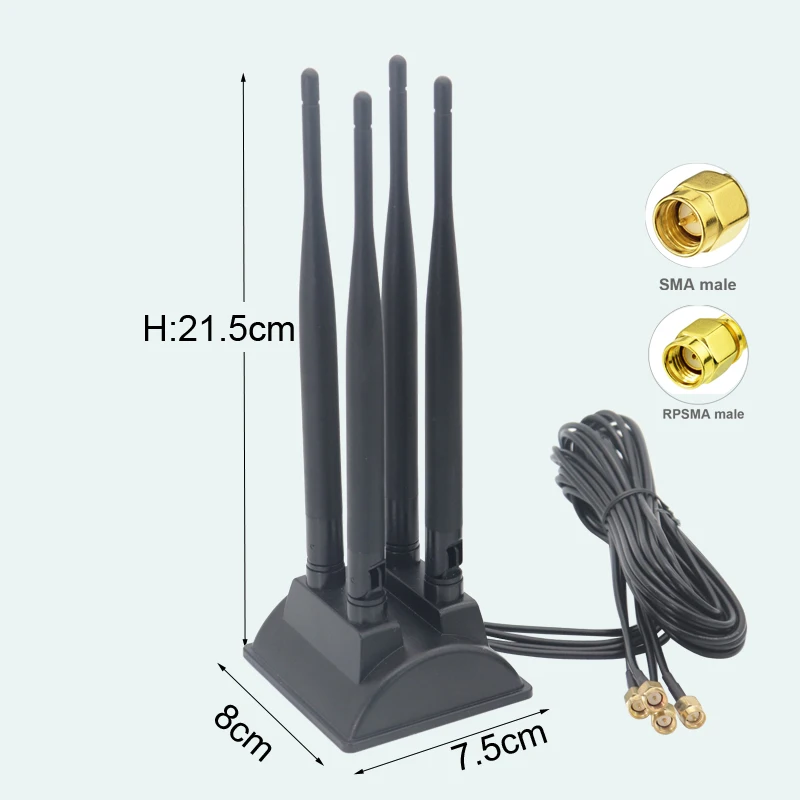 Magnetic Bottom Router 2.4G 5G 5.8G Omni Waterproof Dual Band 12dbi WiFi 4pcs Rubber Bar Antenna With 4pcs Cable