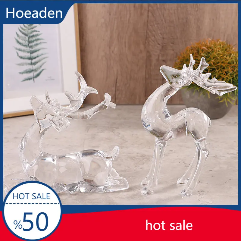 

1Pc Crystal Deer Figurines Desktop Ornament Room Decor Transparent Elk Reindeer Sculpture Home Office Decoration
