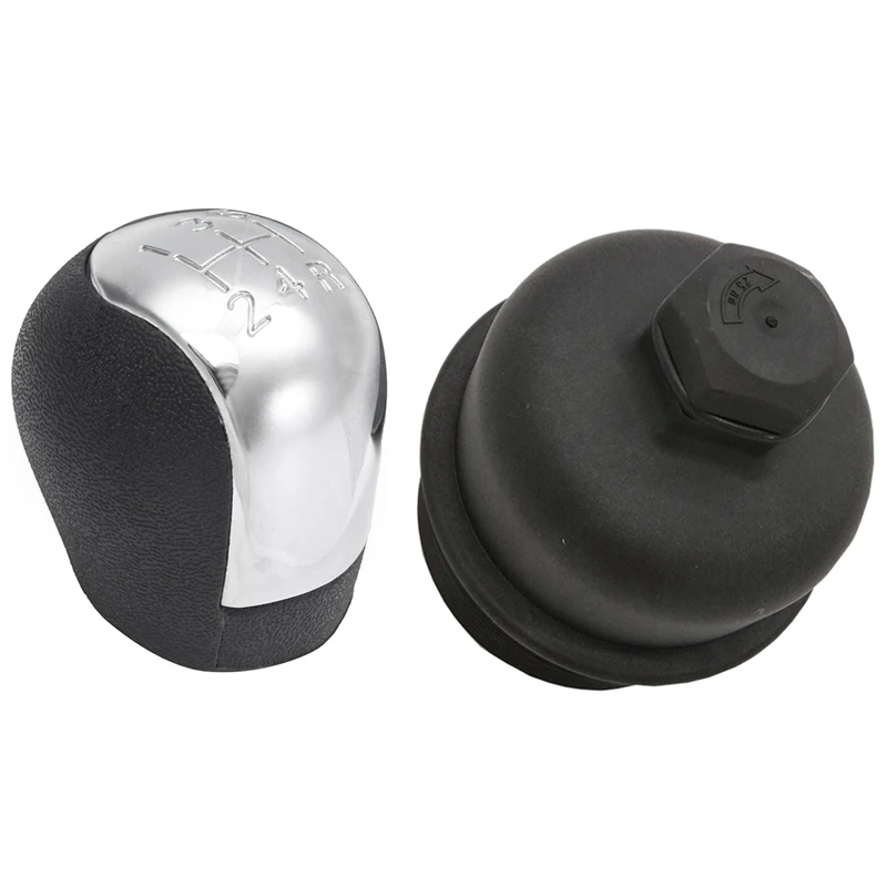 

1 Pcs Chrome ABS 5-Speed Car Shift Knob & 1 Pcs Oil Filter Cap Oil Cover for Citroen Peugeot