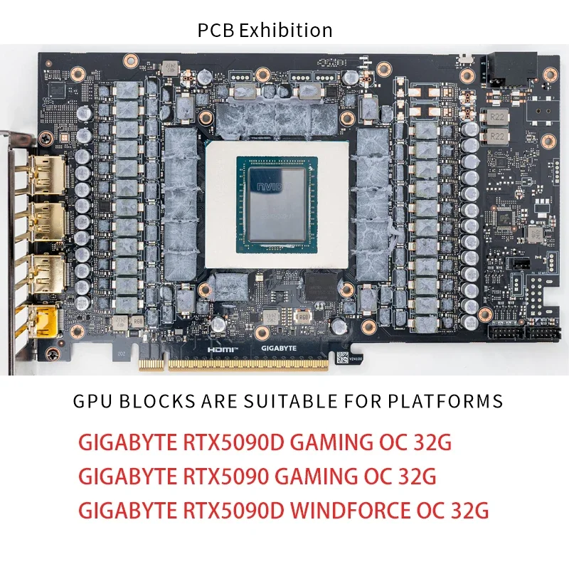 Фото Водоблок Bykski N-GV5090DWF-X для видеокарты GIGABYTE RTX5090D GAMING / WINDFORCE OC 32G, медный радиатор для ПК с водяным охлаждением №2