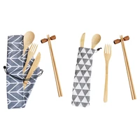 eco friendly bamboo cutlery set of wooden utensils with reusable bamboo spoon fork knifes and chopsticks for travel camping