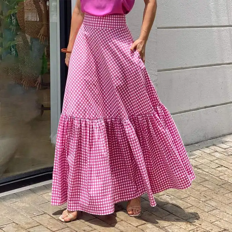 

VONDA Vintage Women Casual Baggy High Waist Street Plaid Long Skirts Female Fashion Pleated Party A-line Skirt Faldas Oversized