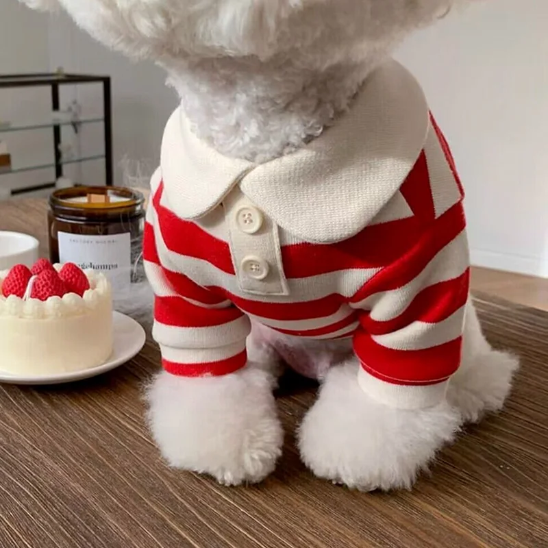Pet Dog Clothes Summer Stripe Soft Cotton Breathable Dogs Polo Shirt Puppy T-shirt Bichon Poodle Dogs Vest Small Dog Costume images - 6