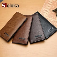 mens wallet soild color retro ol long clutch bag pu leather business card holder coin purse money clip with jeep letter