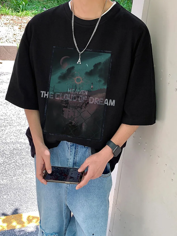 

Футболка SYUHGFA мужская оверсайз в стиле хип-хоп, уличная одежда из чистого хлопка с коротким рукавом, топ с круглым вырезом в стиле унисекс, По...