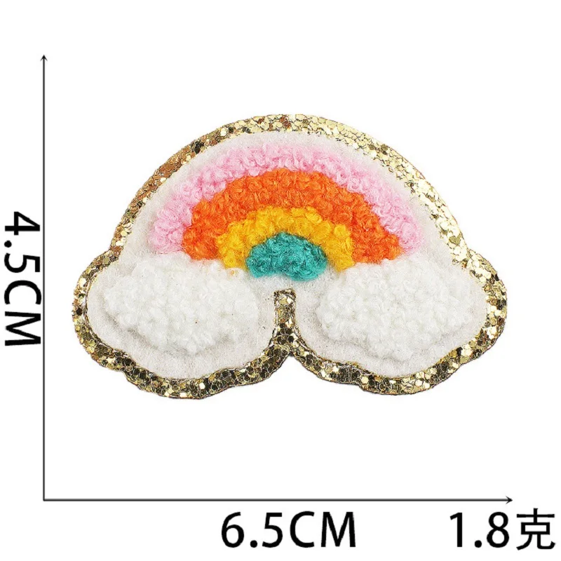 Colour Lightning Clouds Stars Plush Chenille Sequins Ironing Embroidered Patch For on Sew Clothes Hat Sticker T-shirt Applique images - 6