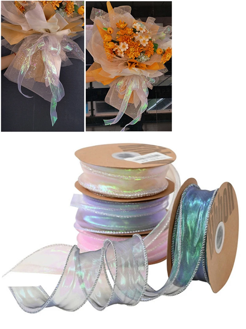 

10 ярдов/рулон, шифоновая лента с окантовкой, шелковая лента, цветная лента для упаковки букетов, Декор, Свадебный галстук, приглашения, подел...