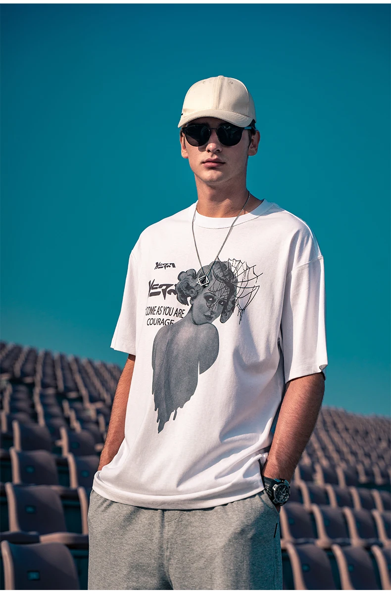 

6735 Trendy street loose half-sleeved top, tide brand ins creative character printed cotton T-shirt