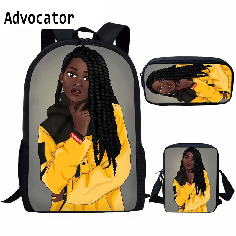 2022 New 3 Pieces Fashion Afro Black Girls Design Teen Backpacks Boys Girls School Bags Pencil Case Shoulder Bags