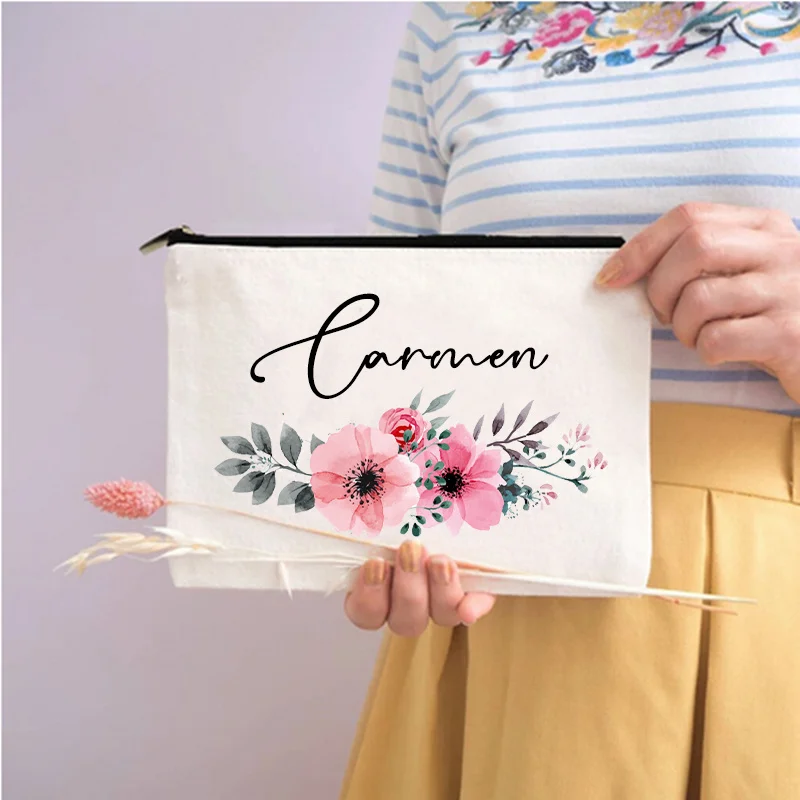 

Personalized Flower Custom Name Makeup Bags Women Neceser Toiletry Organizer Travel Zipper Cosmetic Pouch Mujer Bolsa B Gift