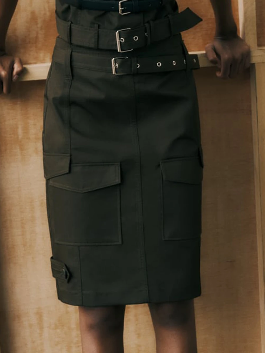 

Модная однотонная женская юбка миди с высокой талией, на молнии, в стиле пэчворк, с поясом, трапециевидная Женская юбка, уличная одежда, винтажные юбки, осень 2023