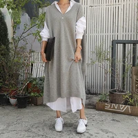 vintage casual winter oversize thick straight sleeveless sweater dress women knitted long dress female knitted vest dresses 2021