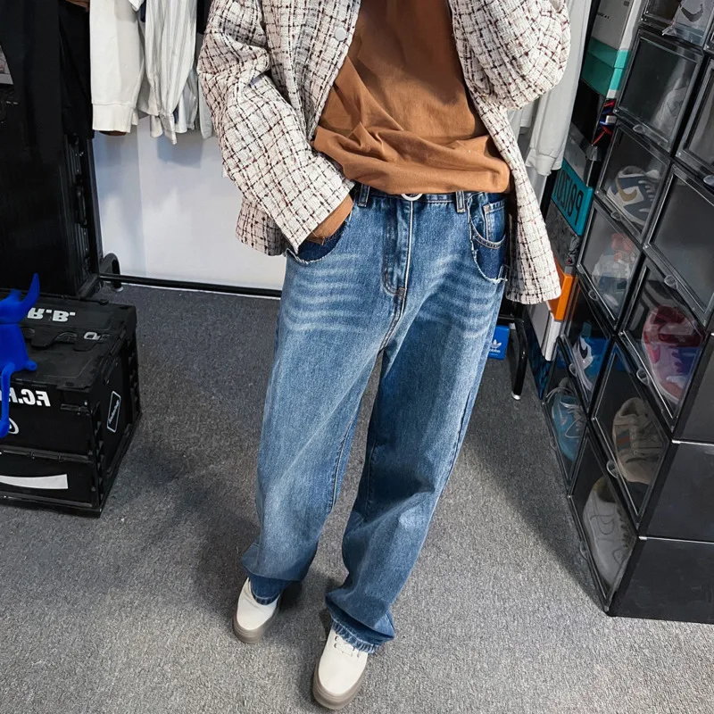 Blue Black Baggy Jeans Men Fashion Retro Casual Wide Leg Jeans Men Streetwear Hip Hop Loose Straight Denim Pants Mens Trousers