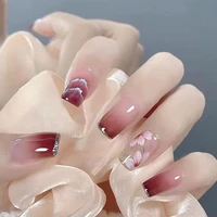 24pcs gradient red press on nails sweet style wearable full cover long nails with jelly gel finished nails piece false nails