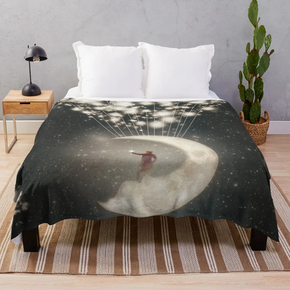 

The Big Journey of the Man on the Moon Throw Blanket