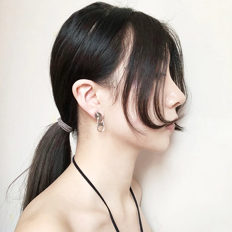 

Zipper Minority Design Sense Pure Silver Earrings Female Creative Personality Hip-hop Earrings Male Fashion Earrings for Women