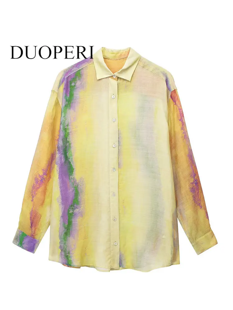 

Блузка DUOPERI Женская однобортная с принтом, модная винтажная шикарная рубашка с воротником с лацканами и длинными рукавами