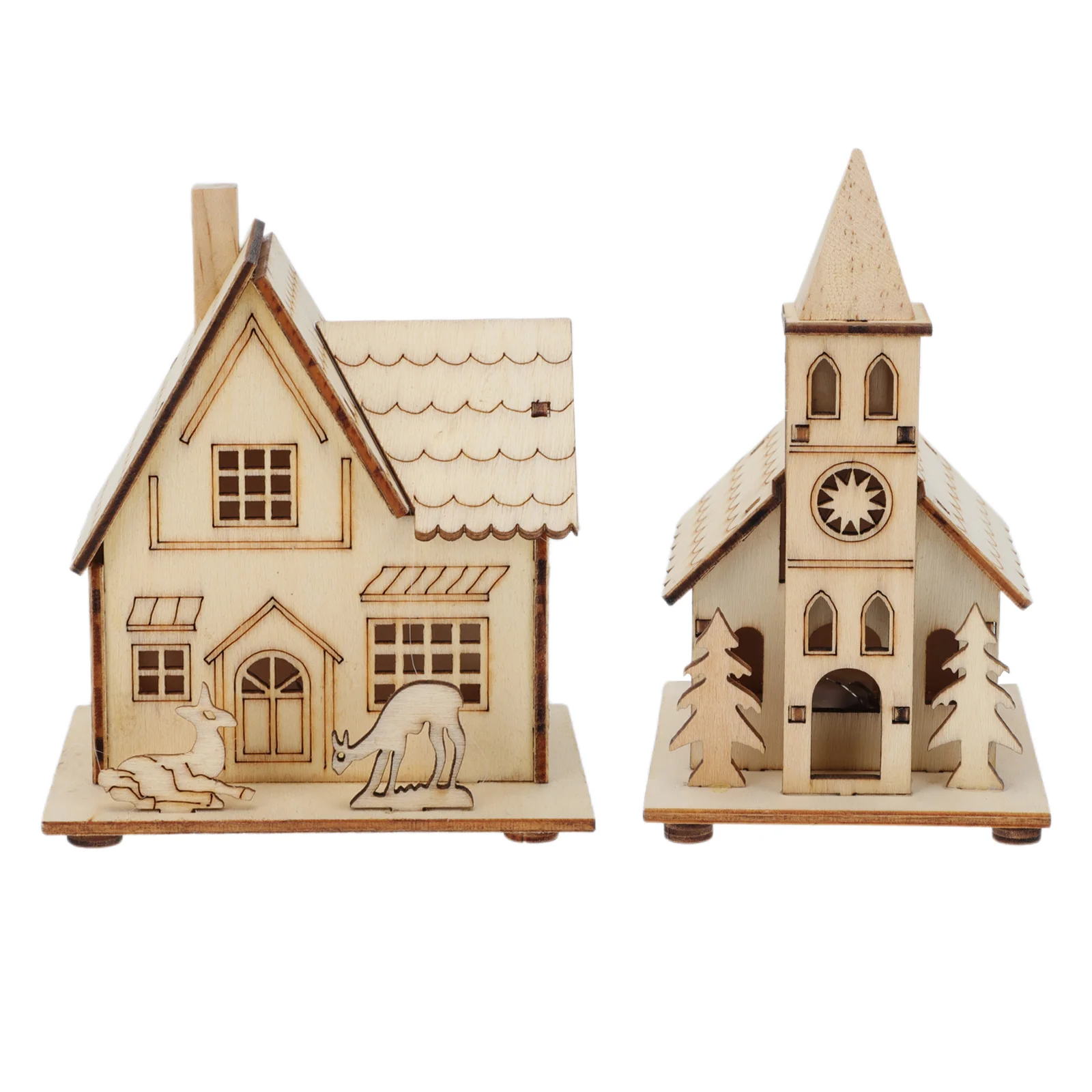 

2 Pcs Wooden Night Light Adorable Pendant Miniture Decoration Shine Decorative Craft Child Christmas Gifts