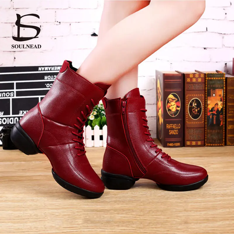 Women's Dance Boots Jazz Dance Shoes For Ladies Autumn Soft Sole Outdoor Female Modern Square Dancing Sneakers Winter Woman Boot