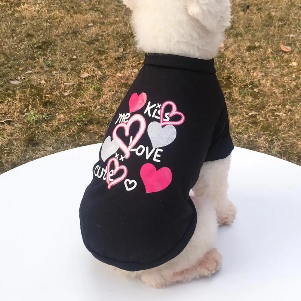 

Pet T-shirt 4 Colors Pet Clothes Super Soft Casual Adorable Heart Shape Print Small Dog Sweatshirt