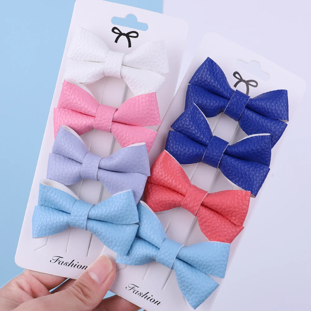 

4Pcs/set Pu Leather Bowknots Hair Clips For Cute Girls Handmade Hairpins Boutique Barrettes Headwear Kids Hair Accessories Gifts