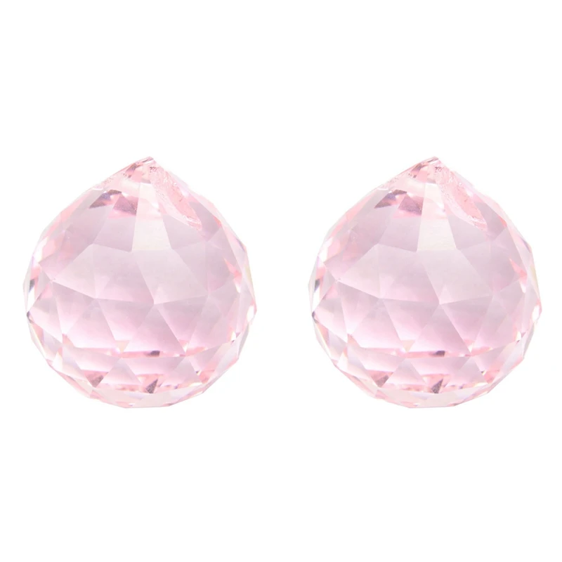 

2X 30Mm Vintage Crystal Pink Feng Shui Ball