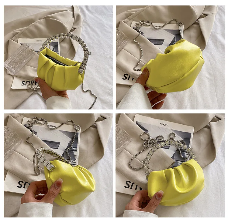 New Popular Women's Bag High class Foreign style Small crowd Pleated Dinner Bag Set Diamond Handheld One shoulder Crossbody Bag