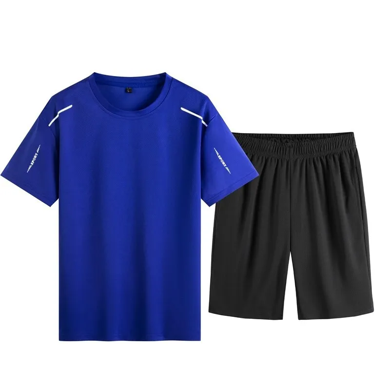 

Костюм мужской спортивный из двух предметов, костюм с коротким рукавом, из вискозы, для бега, фитнеса, отдыха, лето