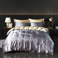 luxury satin silk bedding set with flat sheet duvet cover high end bedding set silky high density satin silk solid color bedding