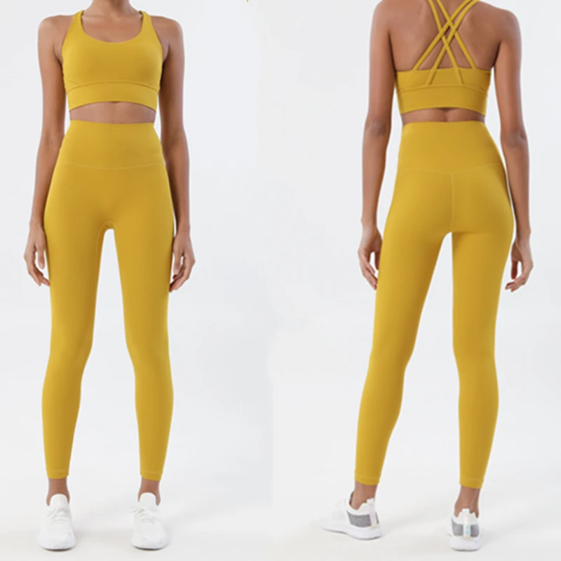 

Lulu Set Woman 2 Pieces Yoga Sports Bra+Leggings High Waist Naked Feeling Fitness Sports Pants Athletic Gym Fitness Yoga Vest