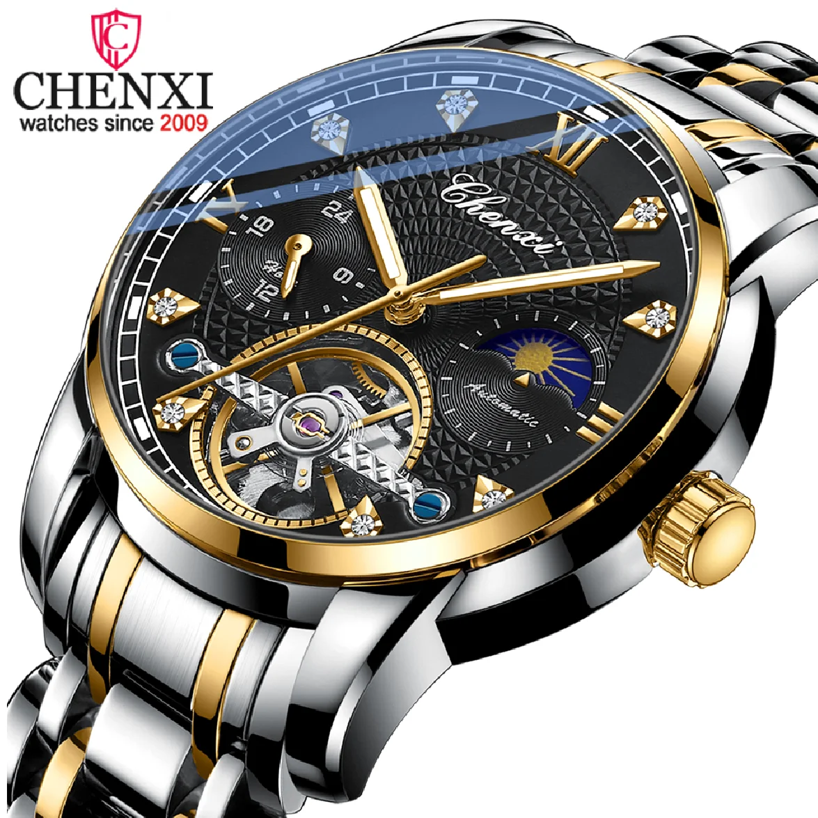 

Новые мужские механические часы CHENXI от лучшего бренда, автоматические часы из нержавеющей стали, мужские водонепроницаемые светящиеся дел...