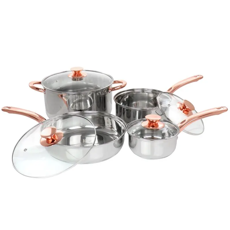 

Ansonville 8 Piece Stainless Steel Cookware Set with Rose Gold Handles