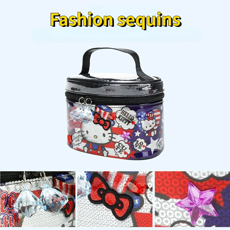 Hellokitty Children's Cosmetic Bag Large Capacity Girl's Hand Carrying Storage Box Cartoon Stain-Resistant Waterproof Purse