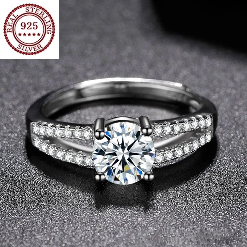 

Unique Design European and American S925 Silver Platinum Plated Fashion Women's Square Diamond Wedding Ring Creative Jewelry