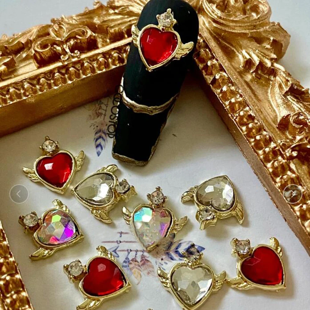 

10Pcs Zircon Heart Metal Nail Art Decoration nail supplies for professionals Crystal Rhinestone Luxury Decor Heart Alloy Gems
