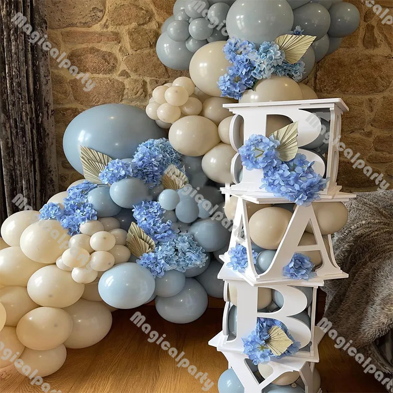 

111pcs Macaron Blue Natural Sand Balloon Garland Arch Kit Baby Shower Gender Reveal Decorations Birthday Party Balloon Chain