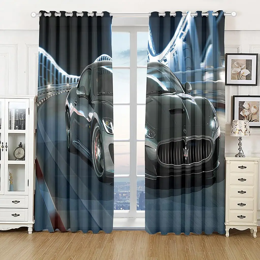 Cool Sports Car Curtains Black Automobile Print Drapes Modern Simple Living Room Bedroom Decor 2 Panels Set