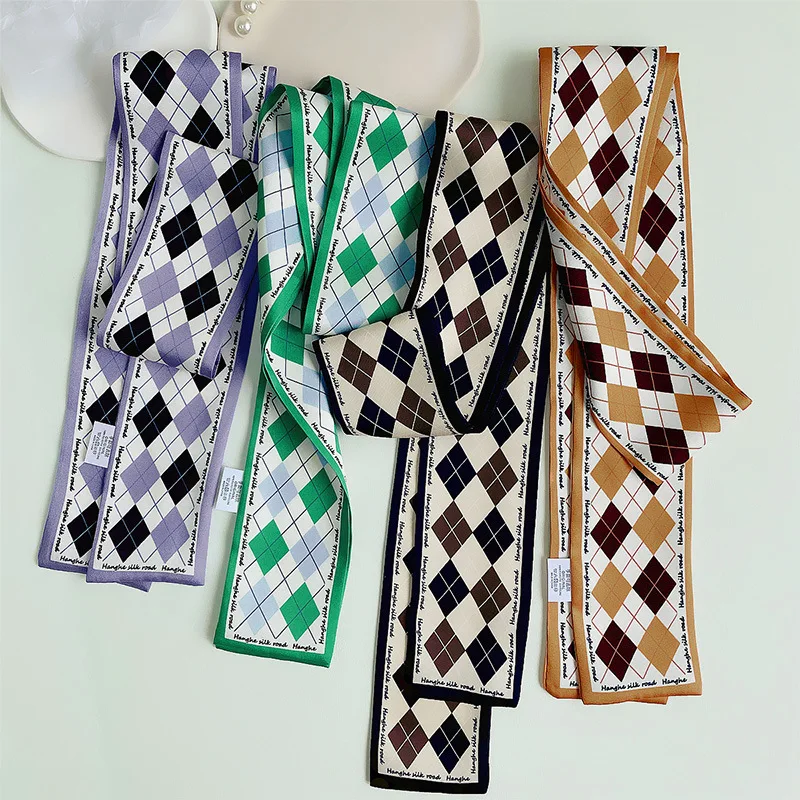 

2022 New Luxury Brand Silk Neck Scarf Bandana Foulard Soie Luxe Women Long Bag Handle Ribbons Handkerchiefs for Hair Headbands