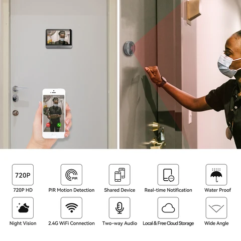 Умный дверной звонок Jeatone видеодомофон для дома  Tuya с Wi-Fi Video eye домофоны для квартиры и камерой 1080P/120 °, видеоглазок для двери, ЖК-экран 4,3 дюйма видеоглазок для двери , 24-часовой PIR-датчик движения