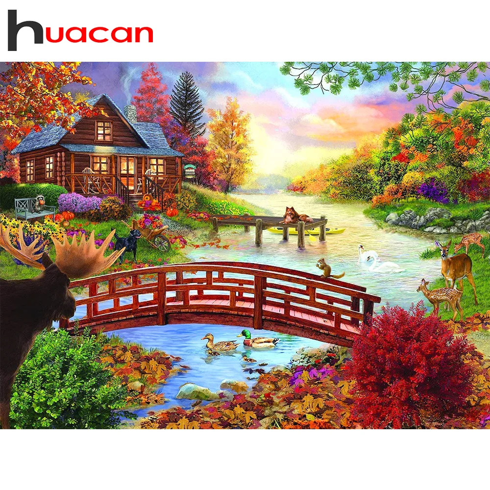 

Алмазная живопись с пейзажем Huacan, 5D «сделай сам», полная вышивка, мозаика с изображением заката, украшение для спальни