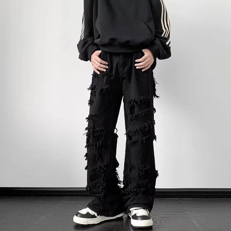 

Джинсы Y2k мужские однотонные, уникальная уличная одежда в стиле панк/готика, свободные прямые джинсы-клеш с широкими штанинами, черные однотонные