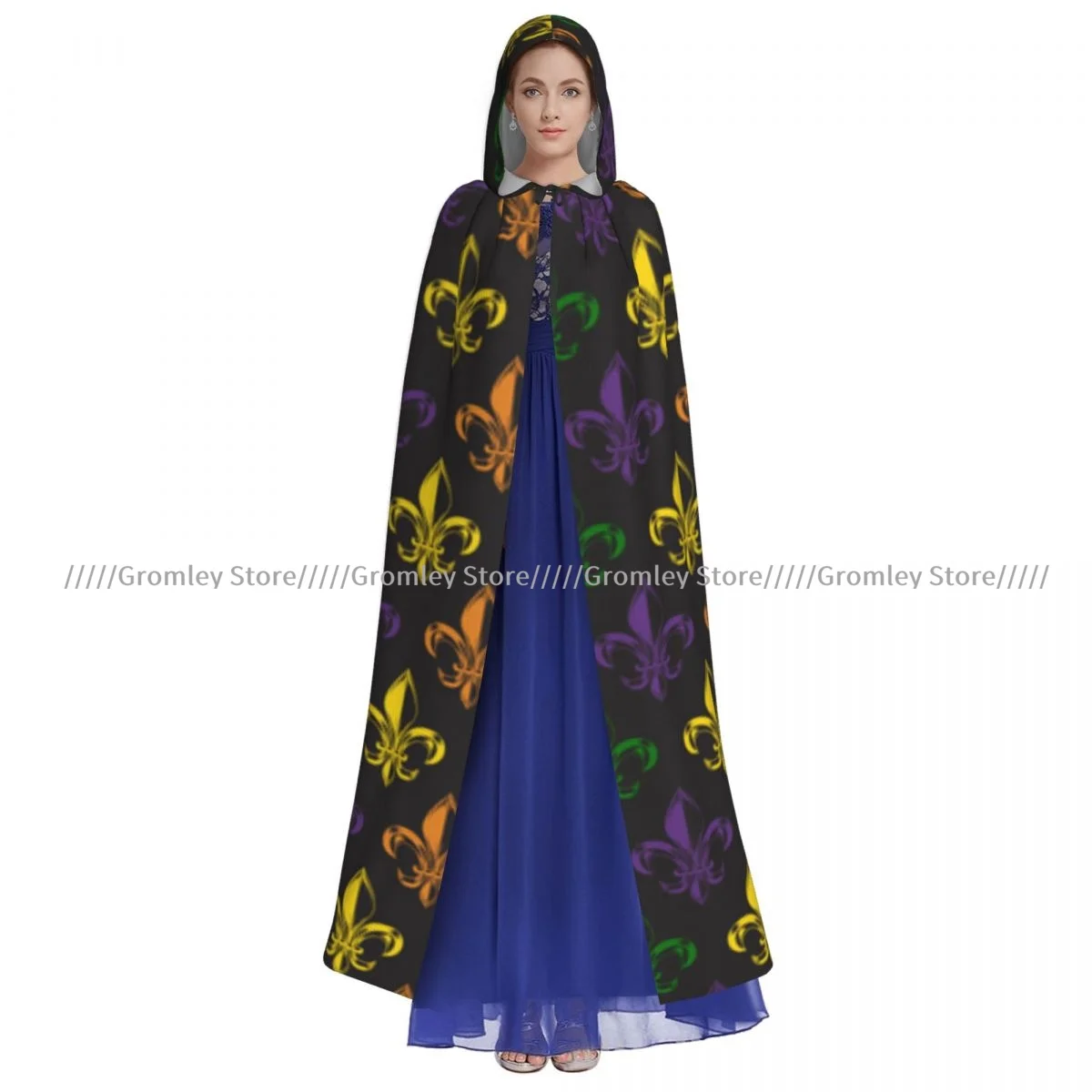 Medieval Halloween Cosplay Cloak Hooded Coat Mardi Gras Carnival Pattern Cape Long Trench Costume Wizard