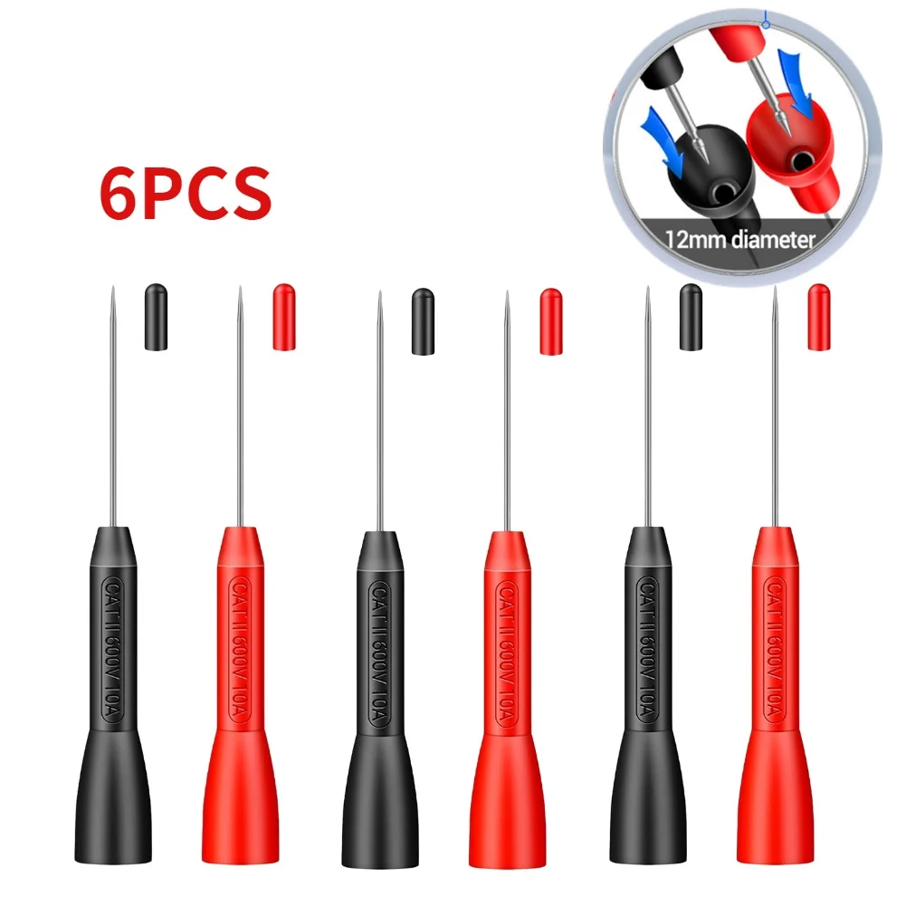 

4/6 Pcs Probes Insulation Piercing Needle Nondestructive Multimeter 10A 600V Lead Multimeter Test Probes Puncture Wire Adapter