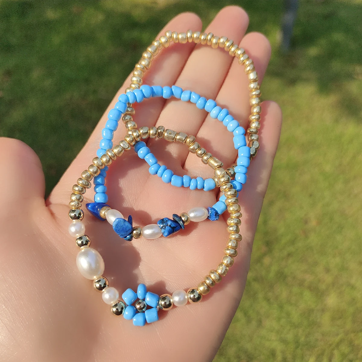 Женский браслет ручной работы Vedawas в стиле бохо с бусинами круглыми золотого