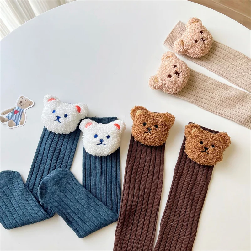 

Children's Socks Bear No Heel Toddler Socks Stockings Baby Dolls Warm Winter Korean Knee High Long Tube Kids Solid Socks 1-12Y