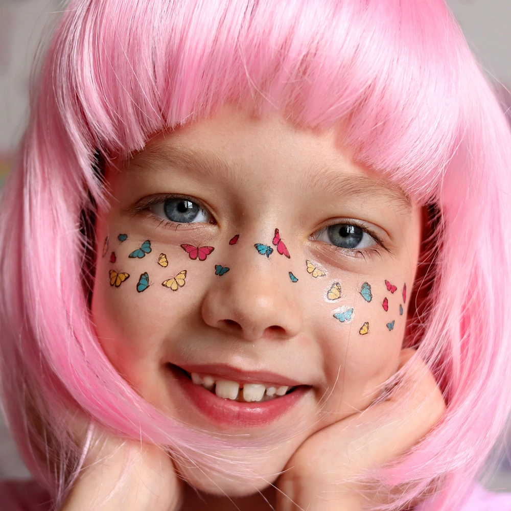 Временные татуировки для лица детей наклейки с мультяшными бабочками