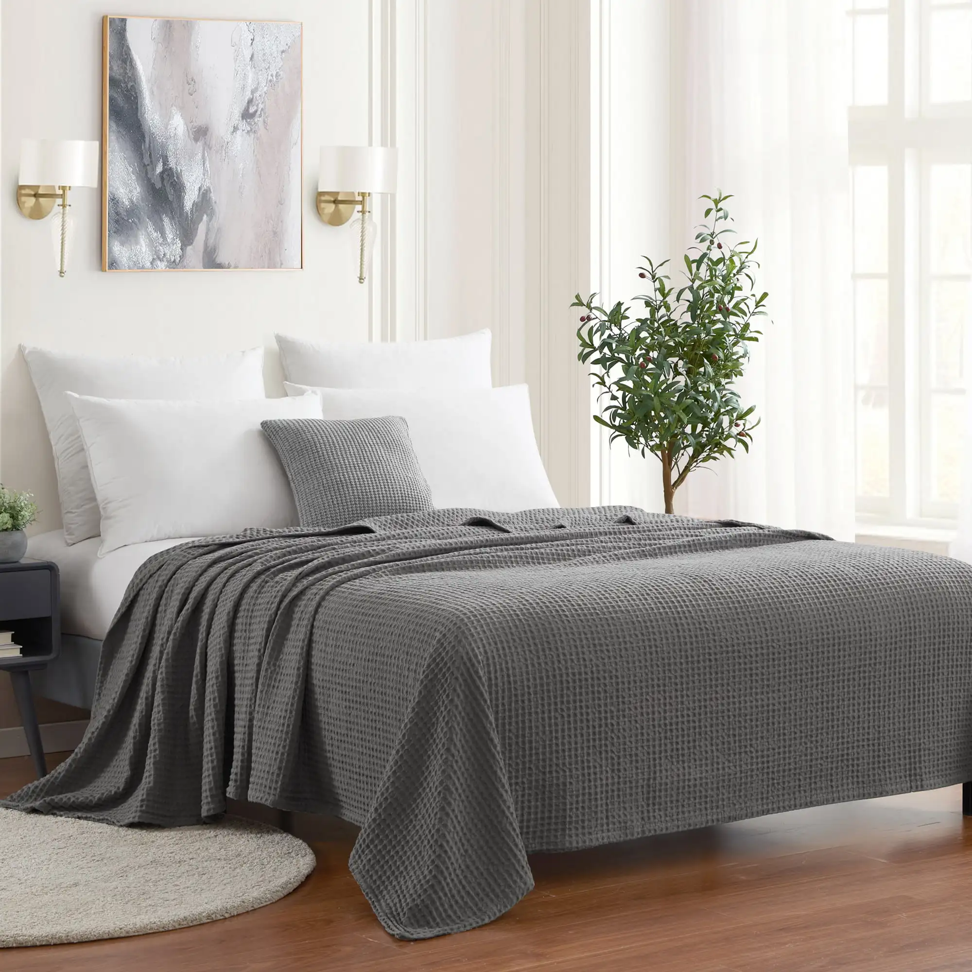 

Collection Waffle Weave Cotton Blanket King Gray