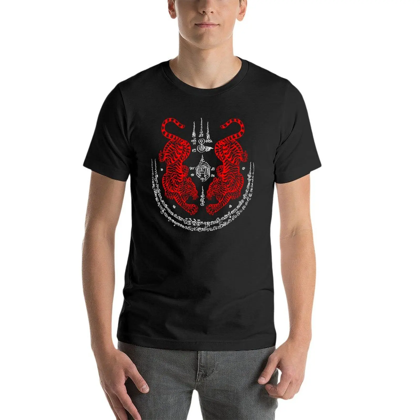 

Twin 2 Tigers Thailand Sak Yant Yantra Muay Thai Tattoo Oversize T Shirt Brand Men'S Clothes Short Sleeve Streetwear Large Size
