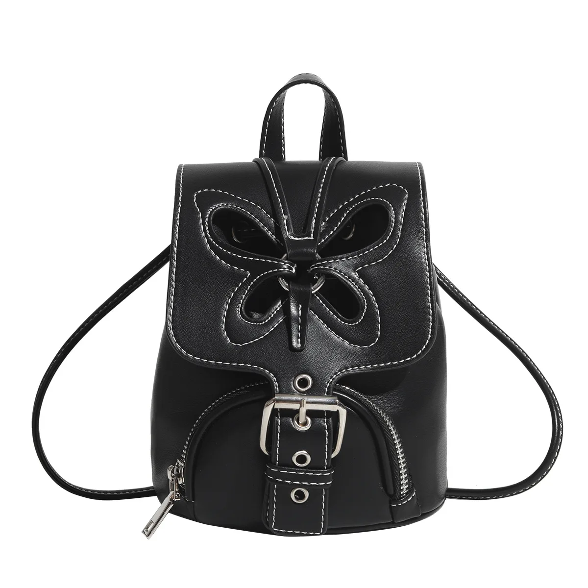

2023 New Retro England Women Backpack Leather Hollow Out Butterfly Back Bag for Girls Black Mini Shoulder Bags Travel Shopping