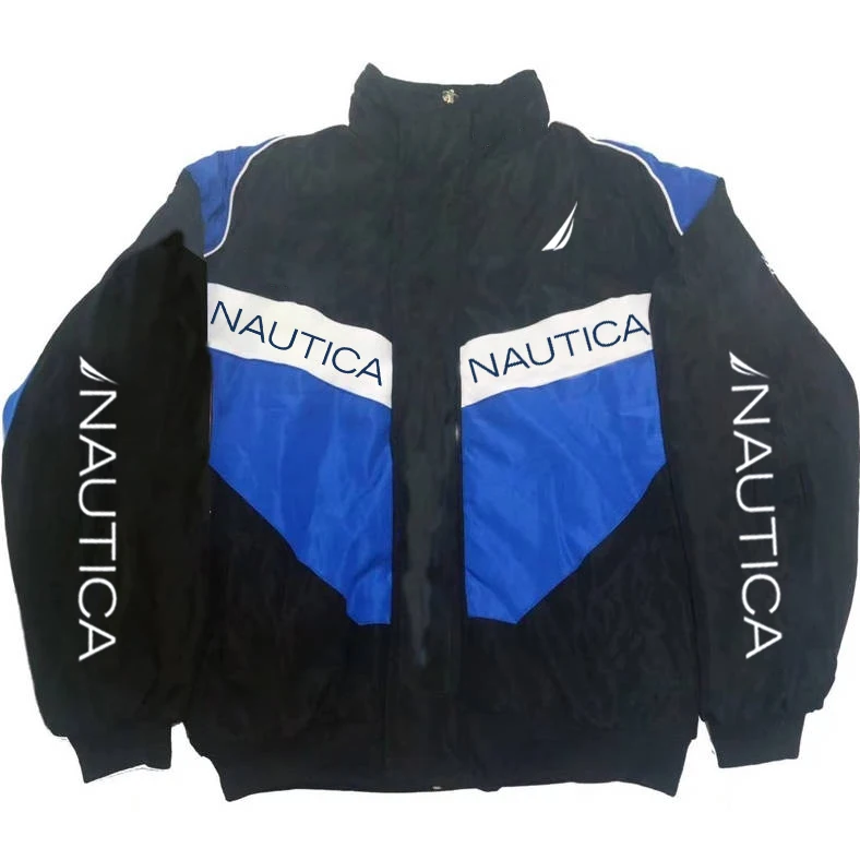 Фото Стеганая куртка NAUTICA в стиле колор-блок, тренч с воротником-стойкой, винтажная уличная одежда, модная спортивная куртка для мужчин и женщин №3